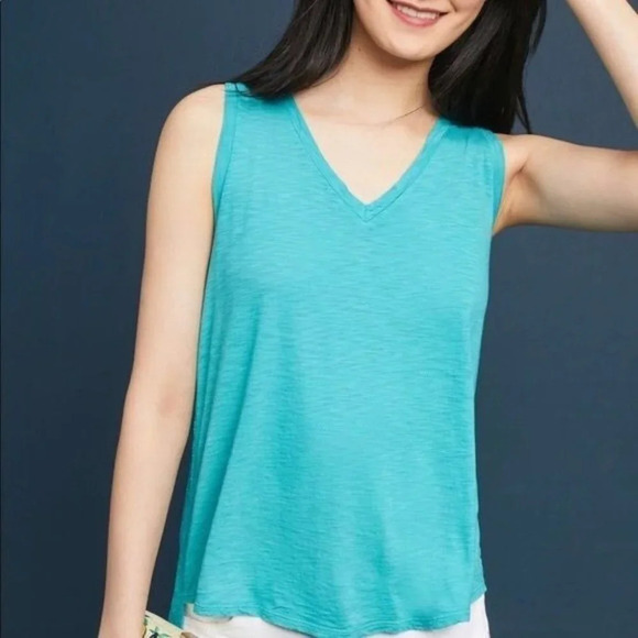 NWT Eri + Ali Lucie Eyelet Tank Anthropologie Size S V Neck Sleeveless Blue - Picture 3 of 14